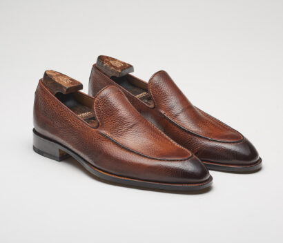(product) Istria Tan Loafer, Front view of the pair - custom suits nyc bespoke tailor midtown, noho