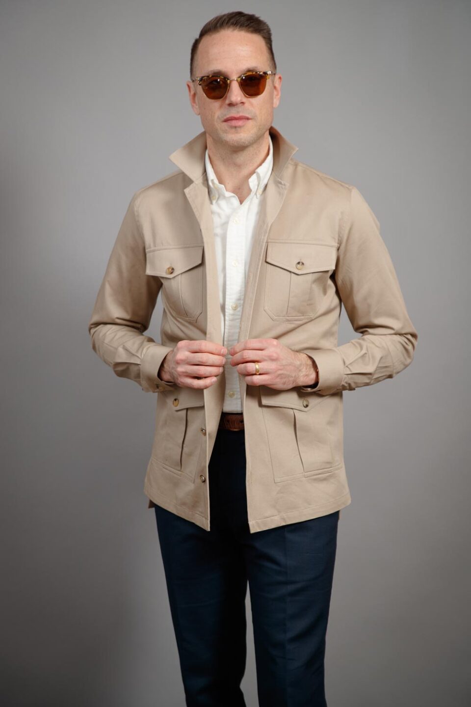 (product) Khaki Heavy Duty Cotton Safari Shirt Jacket - custom suits nyc bespoke tailor midtown, noho