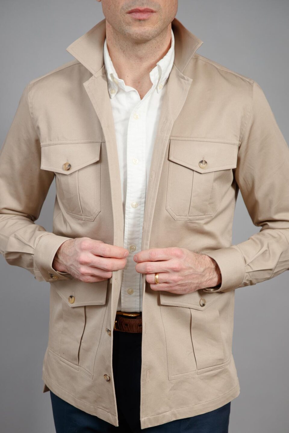 (product) Khaki Heavy Duty Cotton Safari Shirt Jacket - custom suits nyc bespoke tailor midtown, noho