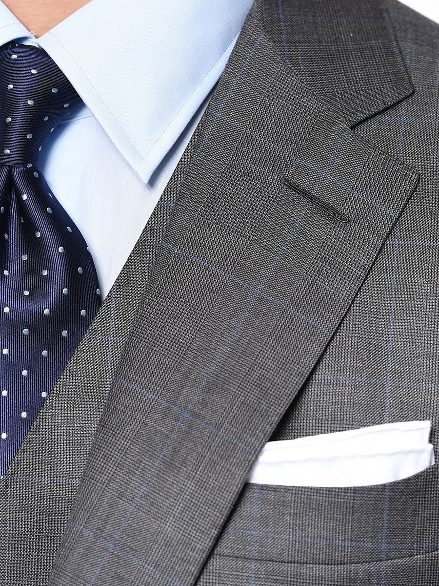 (product) Grey Glen Plaid Bespoke Suit, lapel detail - custom suits nyc bespoke tailor midtown, noho