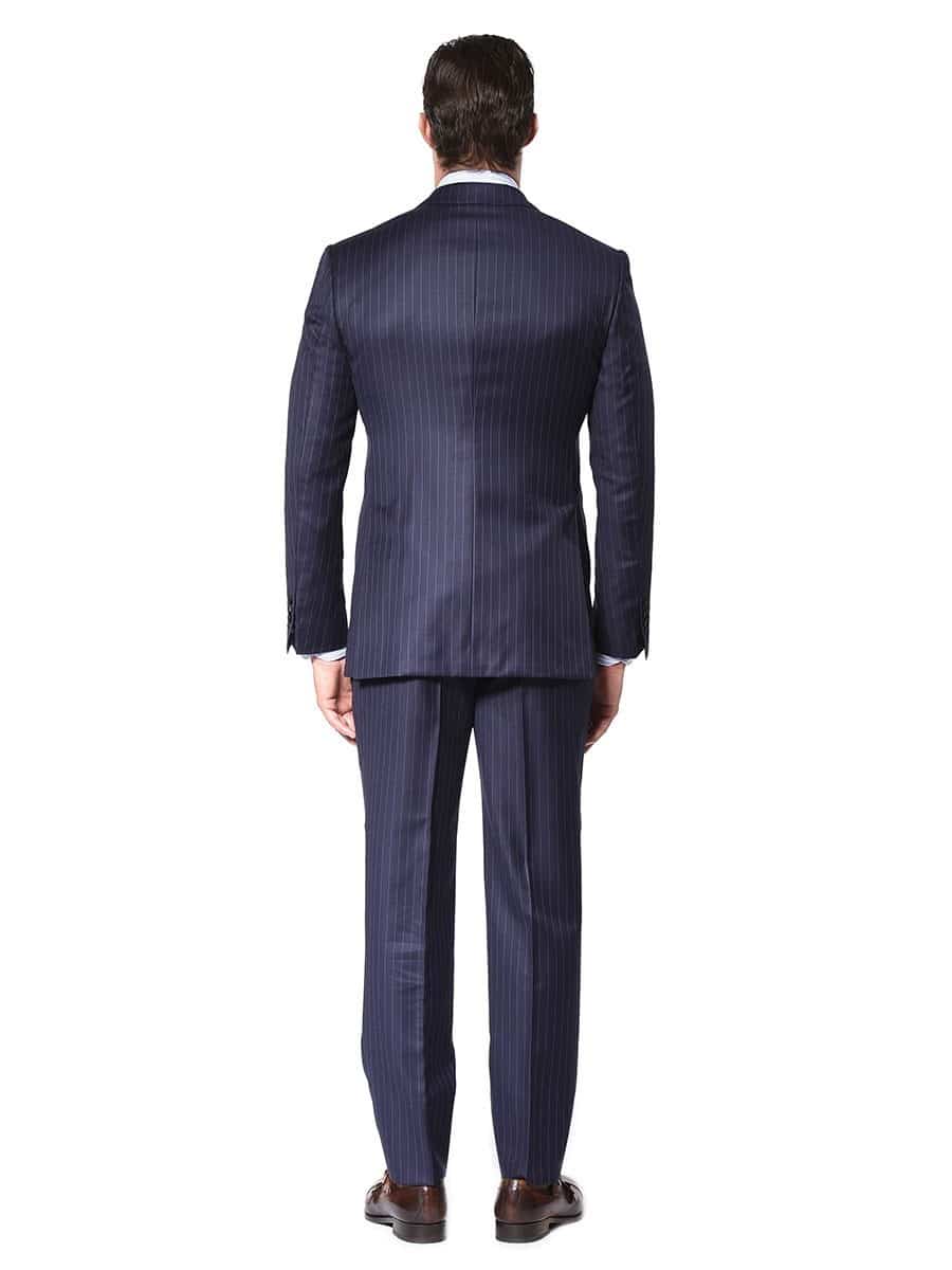(product) Navy Chalk Stripe Bespoke Suit, back view - custom suits nyc bespoke tailor midtown, noho