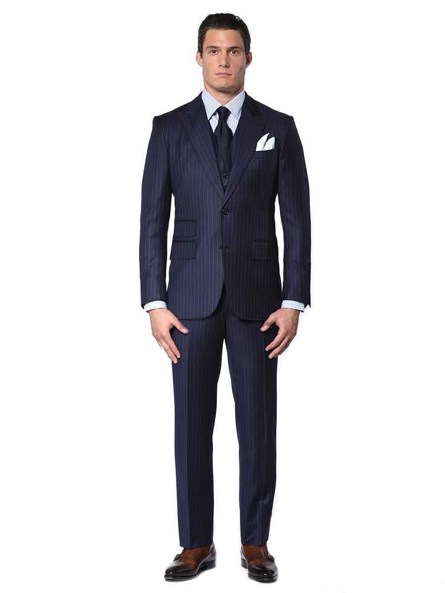 (product) Navy Chalk Stripe Bespoke Suit - custom suits nyc bespoke tailor midtown, noho