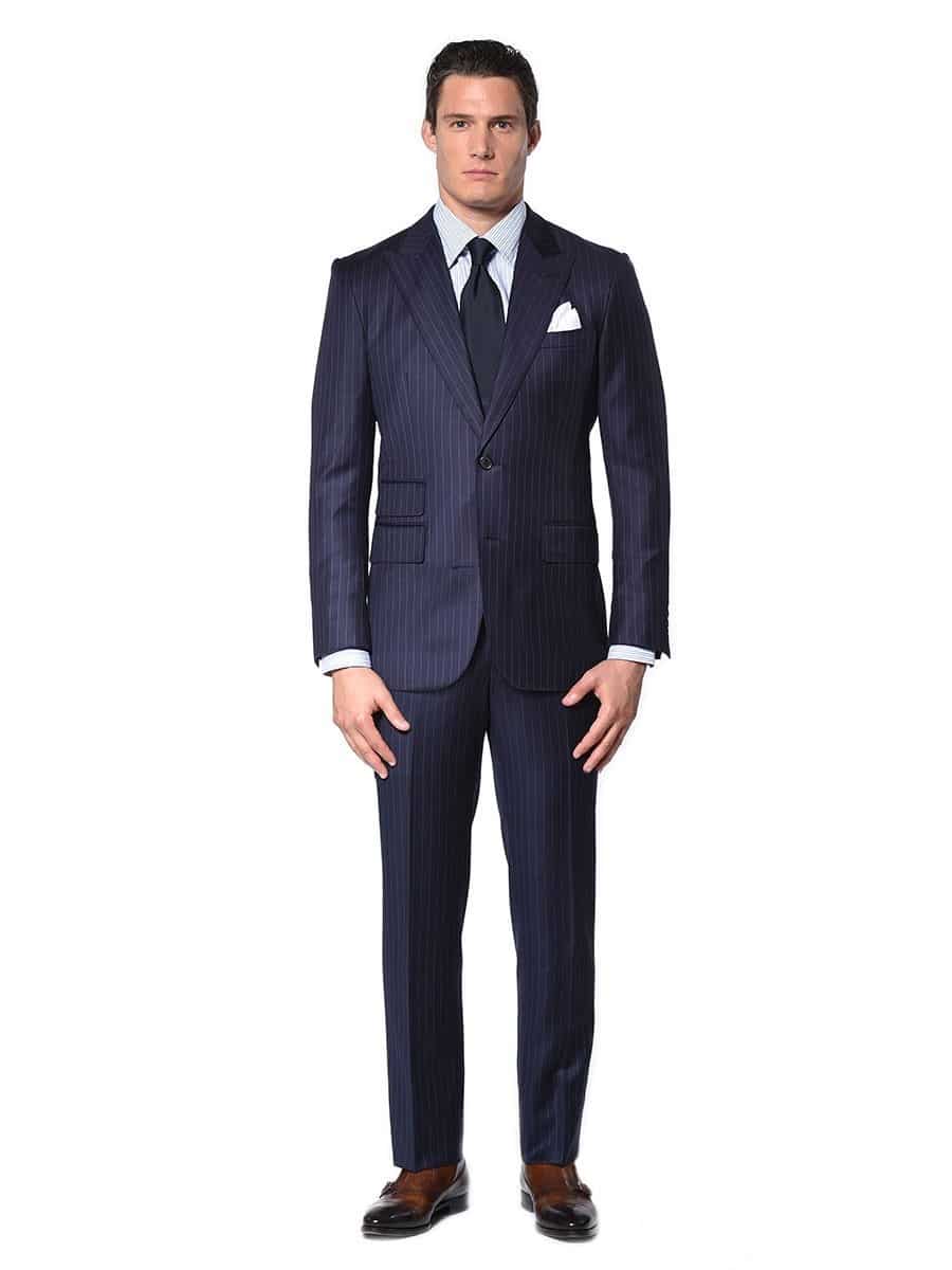 (product) Navy Chalk Stripe Bespoke Suit - custom suits nyc bespoke tailor midtown, noho
