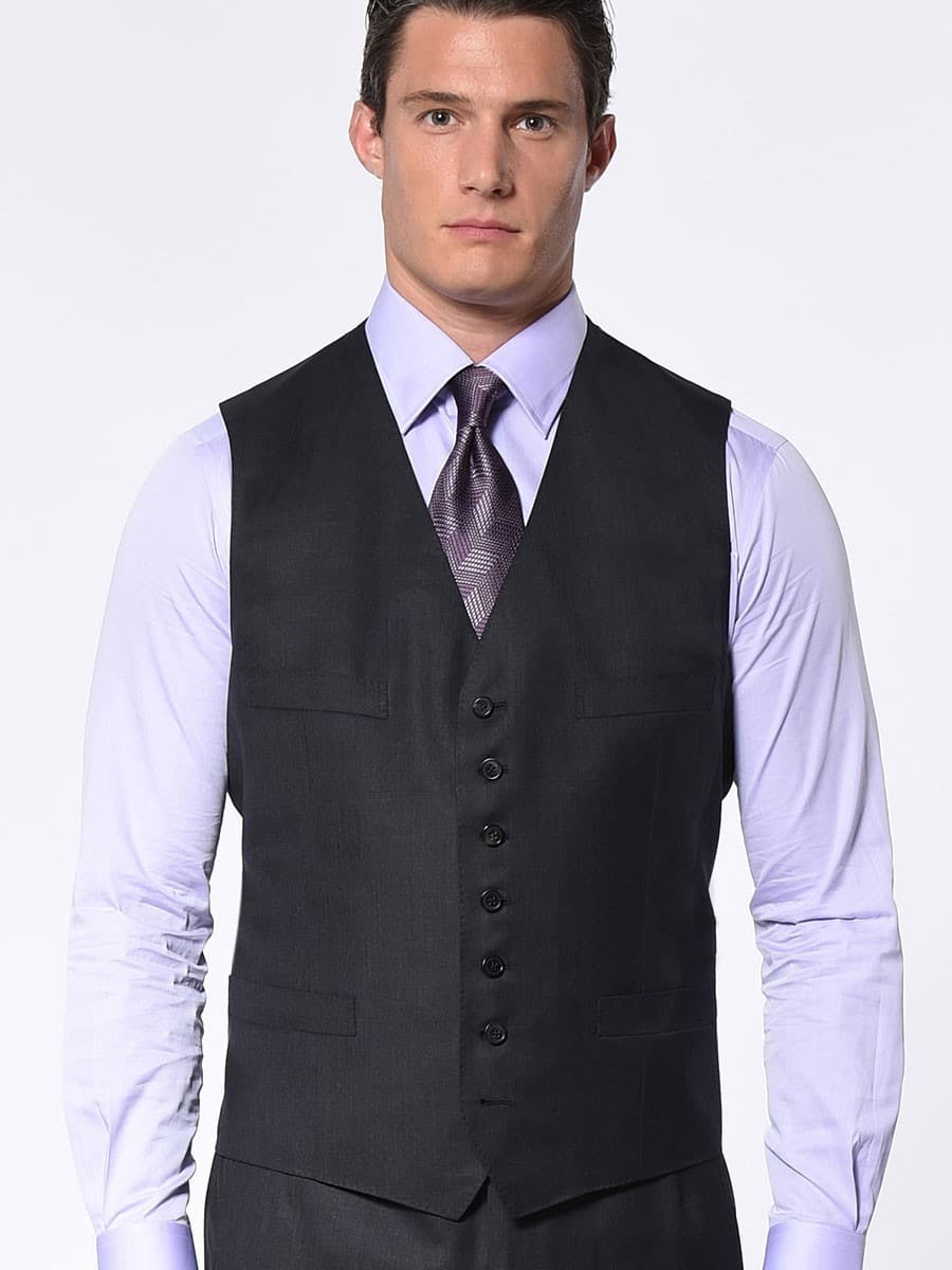 (product) Charcoal Twill Classic 7-Button Vest - custom suits nyc bespoke tailor midtown, noho