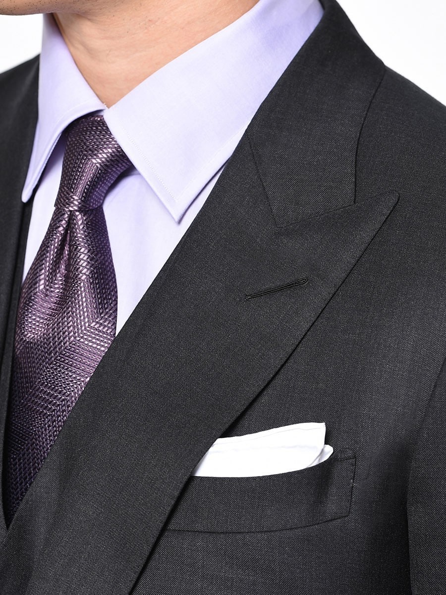 (product) Charcoal Twill Bespoke Suit, lapel detail - custom suits nyc bespoke tailor midtown, noho