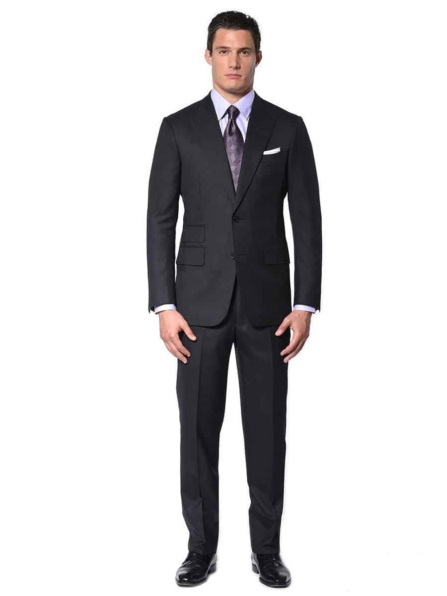 (product) Charcoal Twill Bespoke Suit, full front view - custom suits nyc bespoke tailor midtown, noho
