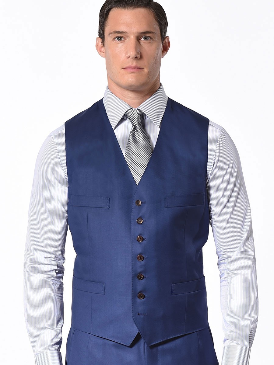(product) Royal Blue 150's Bespoke Vest - custom suits nyc bespoke tailor midtown, noho