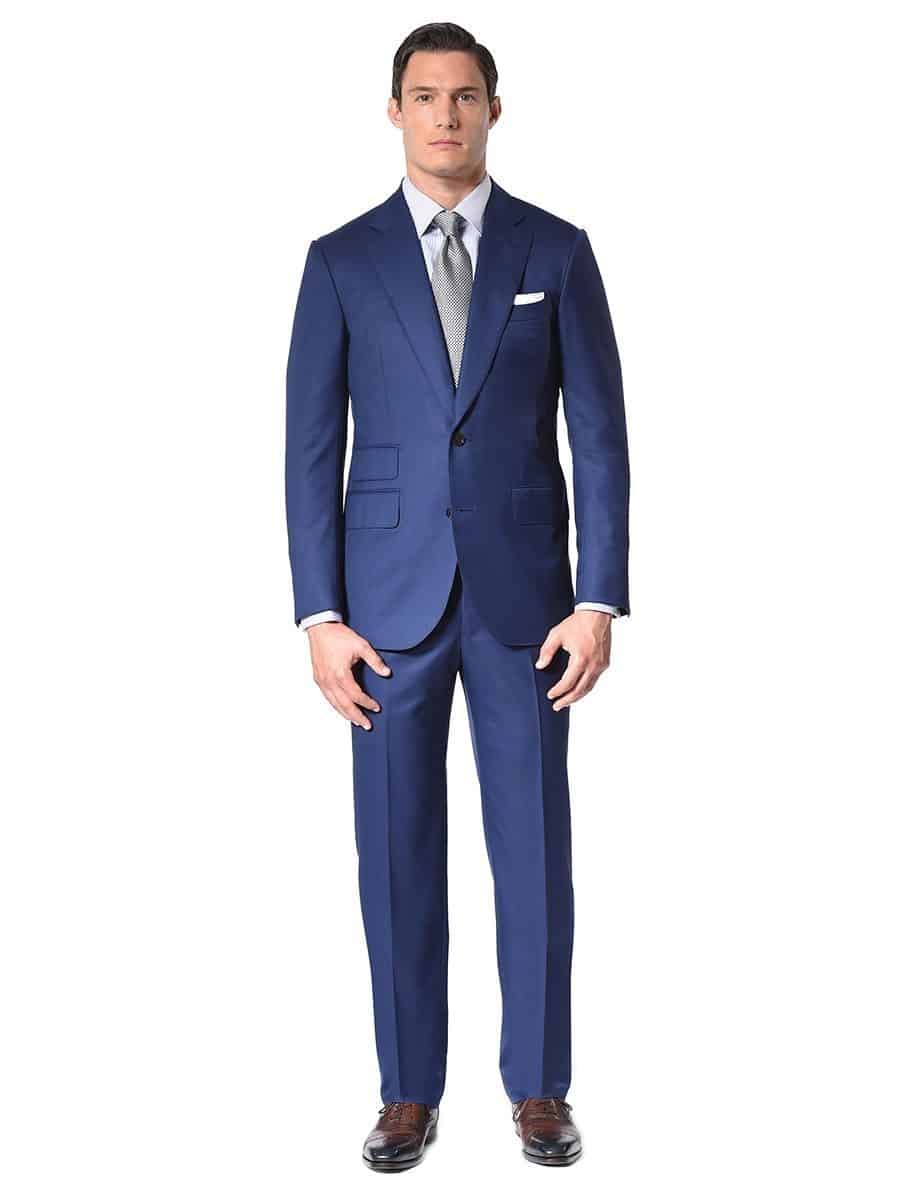 (product) Royal Blue 150's Bespoke Suit, full front view - custom suits nyc bespoke tailor midtown, noho