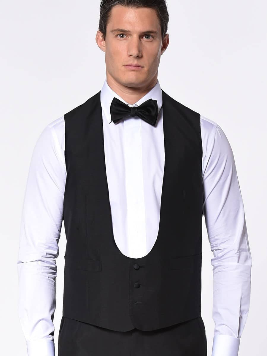 (product) Black Mohair Classic Grosgrain Bespoke Tuxedo Vest - custom suits nyc bespoke tailor midtown, noho