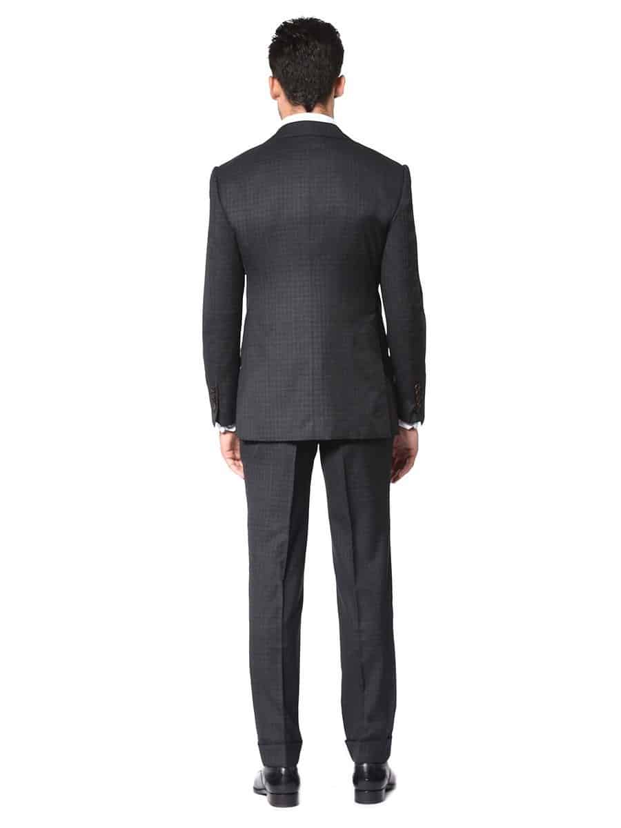 (product) Charcoal Gun Check Bespoke Suit, back view - custom suits nyc bespoke tailor midtown, noho
