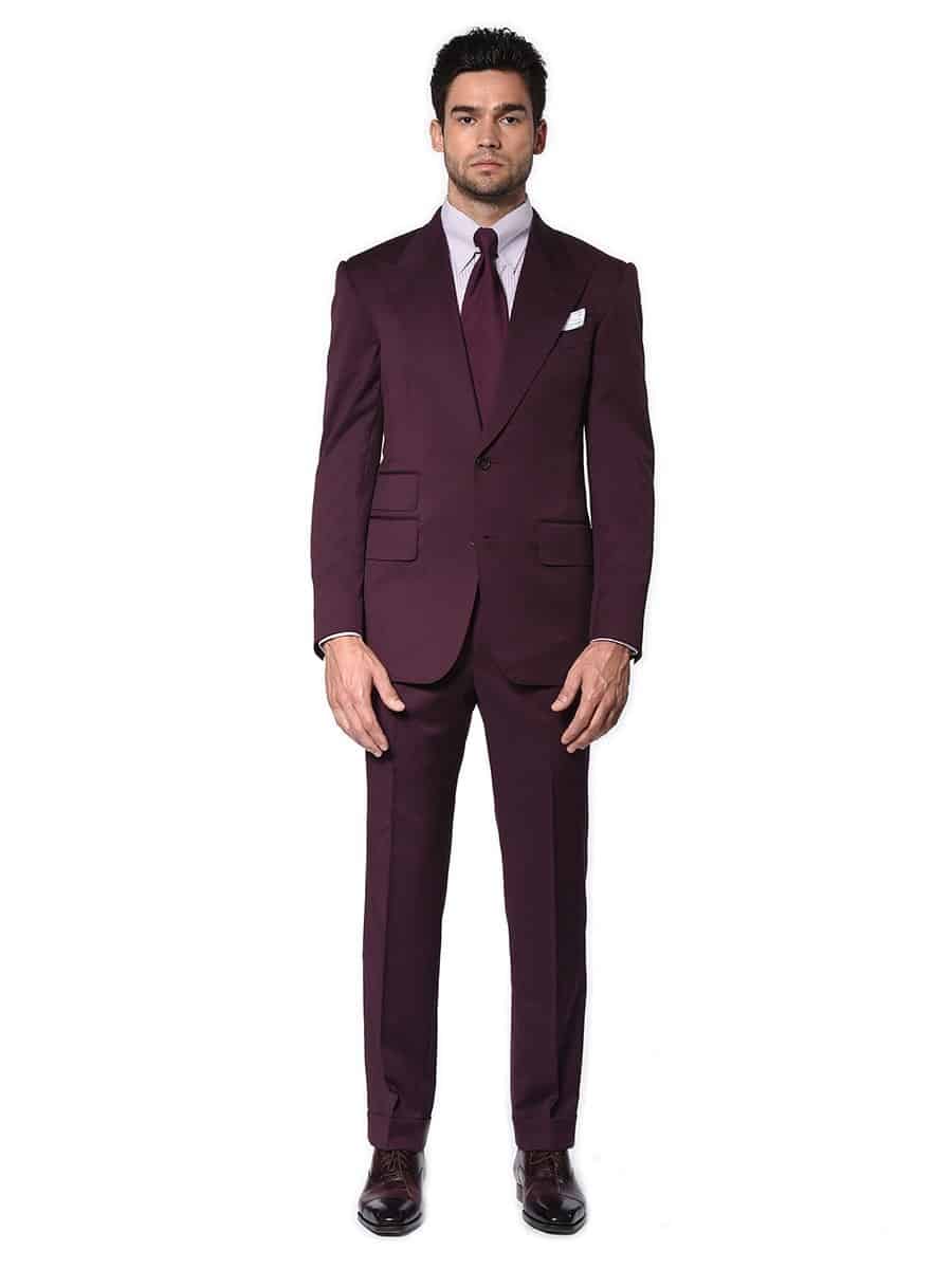 (product) Aubergine Solid Bespoke Suit, Full view - custom suits nyc bespoke tailor midtown, noho