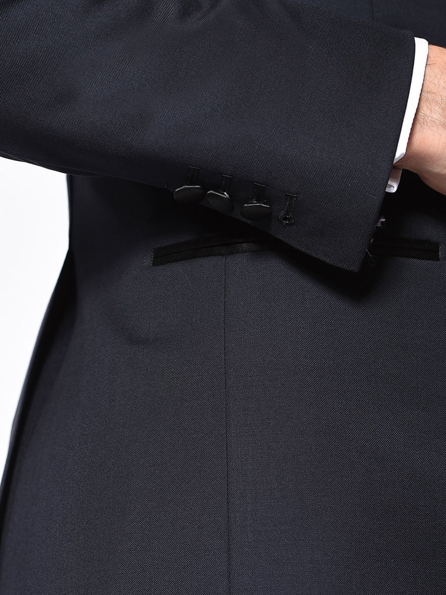 (product) Midnight Barathea Classic Satin Bespoke Tuxedo, cuff detail - custom suits nyc bespoke tailor midtown, noho
