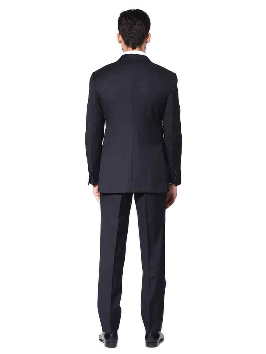 (product) Midnight Barathea Classic Satin Bespoke Tuxedo, back view - custom suits nyc bespoke tailor midtown, noho