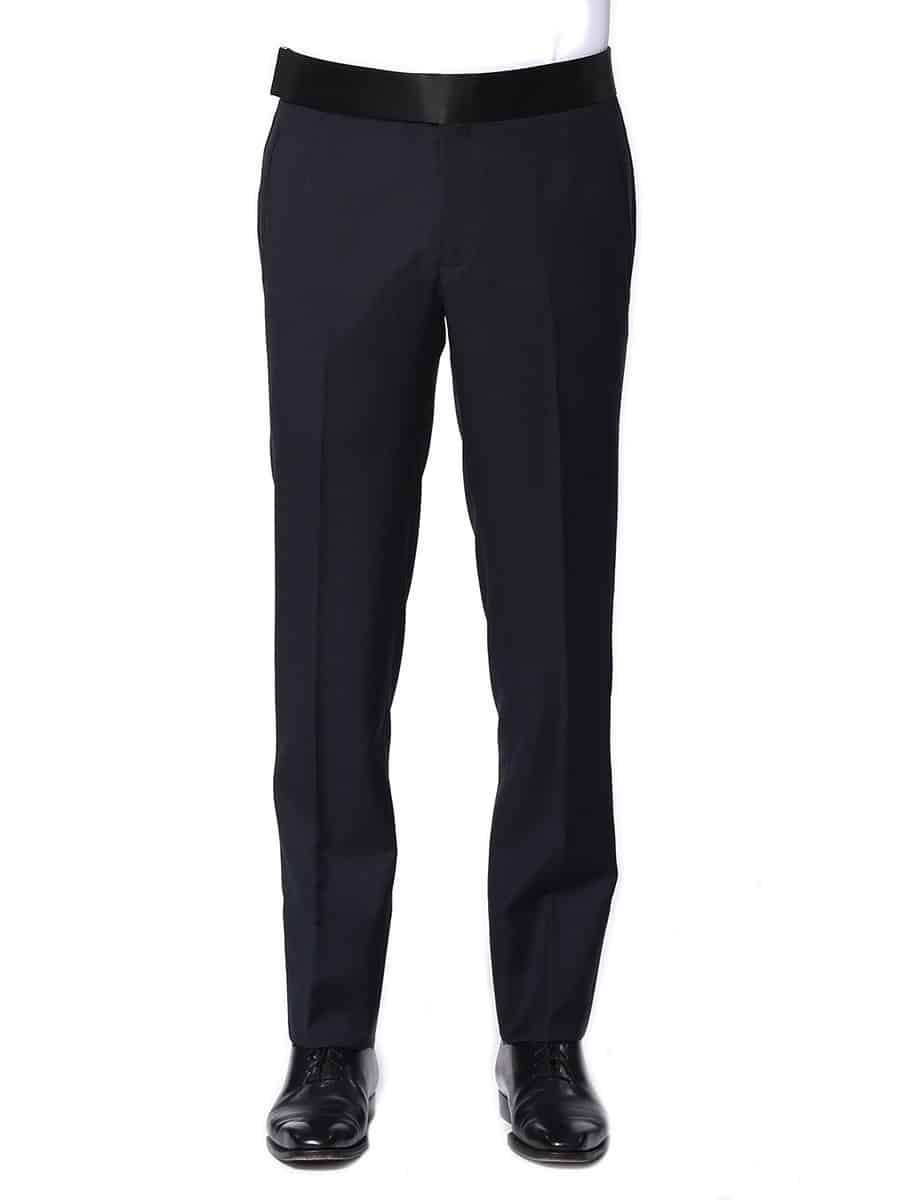 (product) Midnight Barathea Classic Satin Bespoke Tuxedo, pants detail - custom suits nyc bespoke tailor midtown, noho