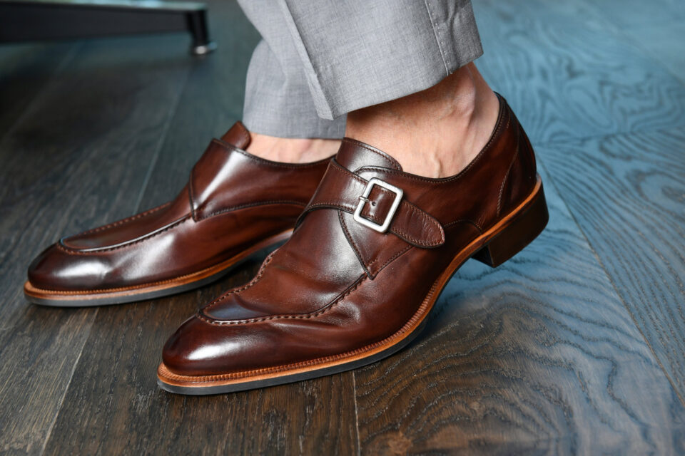 (product) Parma Clay'D Monk Strap worn by a model - custom suits nyc bespoke tailor midtown, noho