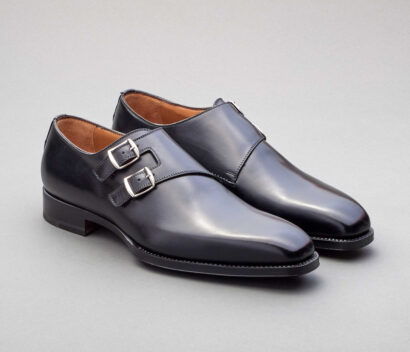 (product) Caravaggio Nero Monk Strap, Front view of the pair - custom suits nyc bespoke tailor midtown, noho