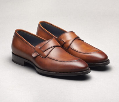 (product) Brienza Cacao Italian Loafer, Front view of the pair - custom suits nyc bespoke tailor midtown, noho