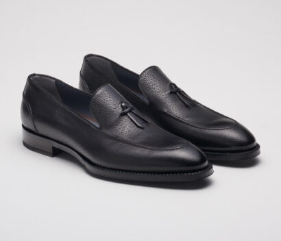 (product) Livorno Nero Italian Loafer, Front view of the pair - custom suits nyc bespoke tailor midtown, noho