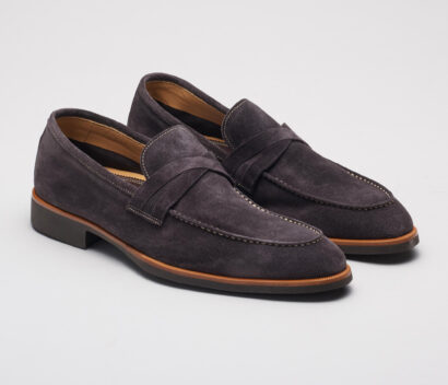 (product) Firenze Lavagna Suede Loafer, Front view of the pair - custom suits nyc bespoke tailor midtown, noho