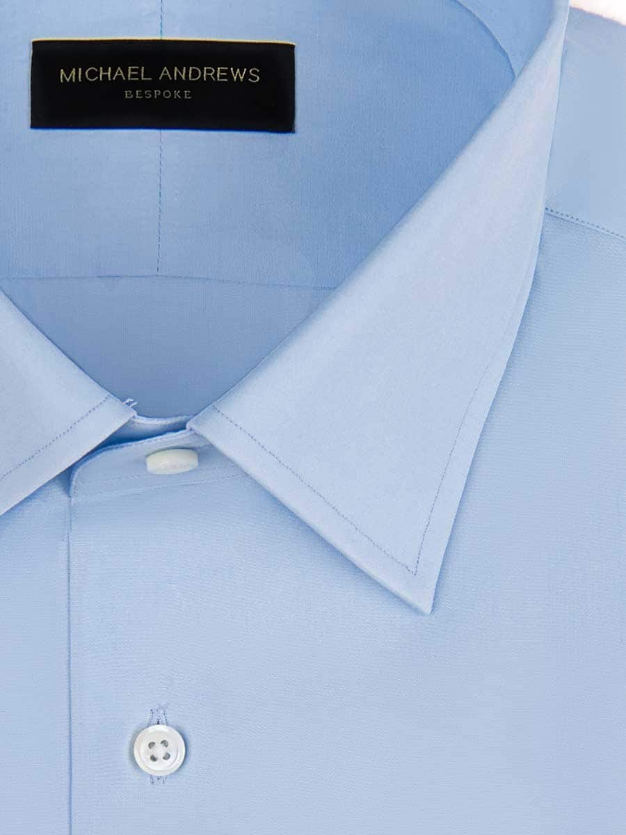 (product) Light Blue Poplin Classic Collar Shirt, close-up view - custom suits nyc bespoke tailor midtown, noho