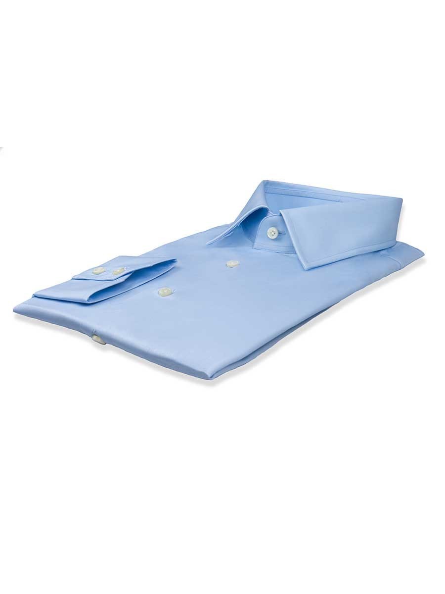 (product) Light Blue Poplin Classic Collar Shirt, folded and displayed flat - custom suits nyc bespoke tailor midtown, noho