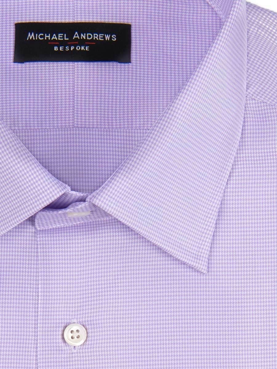 (product) Lavender Micro Houndstooth Traditional Collar Shirt, close-up view - custom suits nyc bespoke tailor midtown, noho