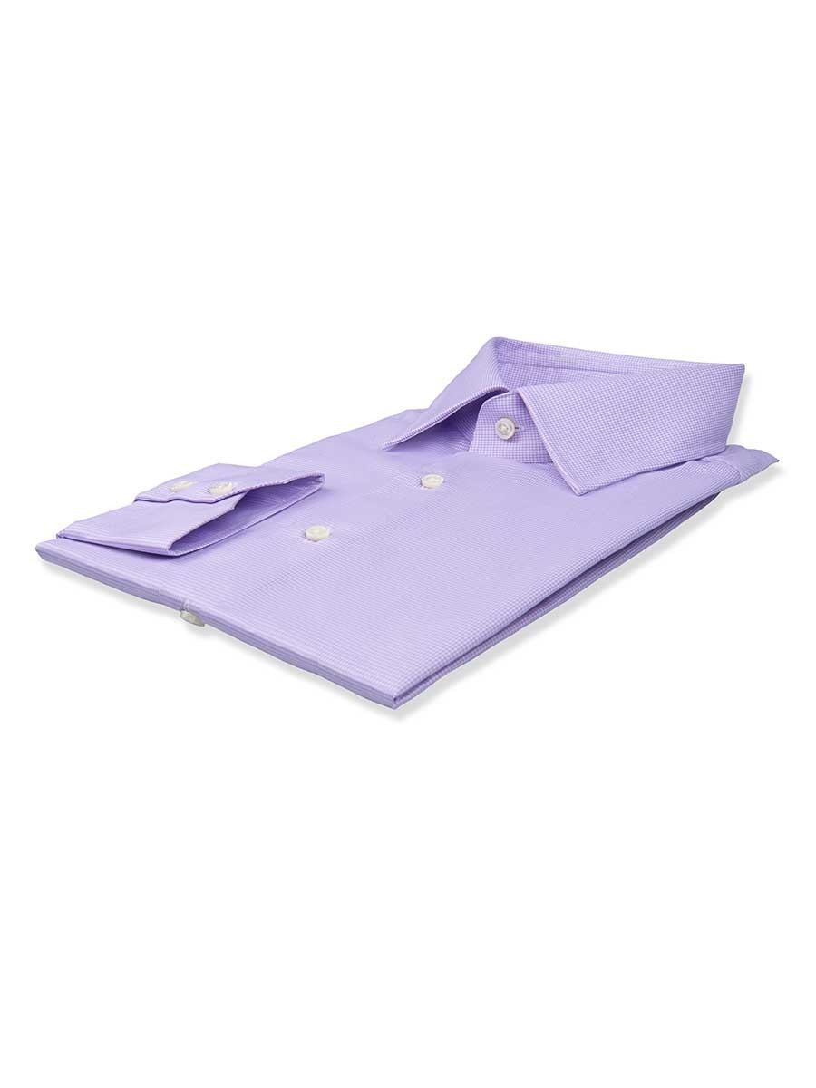 (product) Lavender Micro Houndstooth Traditional Collar Shirt, folded and displayed flat - custom suits nyc bespoke tailor midtown, noho