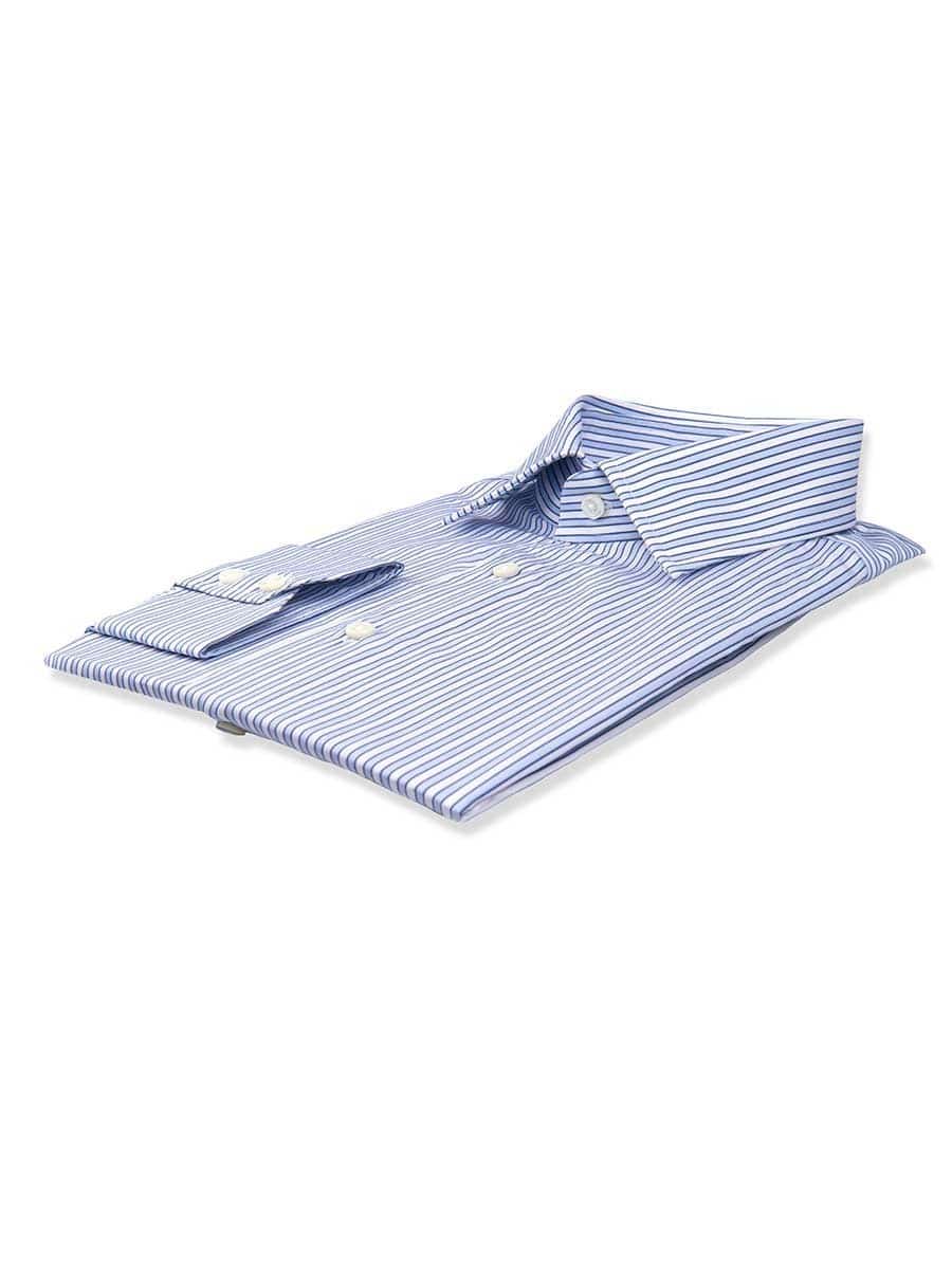 (product) Blue Tonal Complex Stripe Classic Collar Shirt, folded and displayed flat - custom suits nyc bespoke tailor midtown, noho