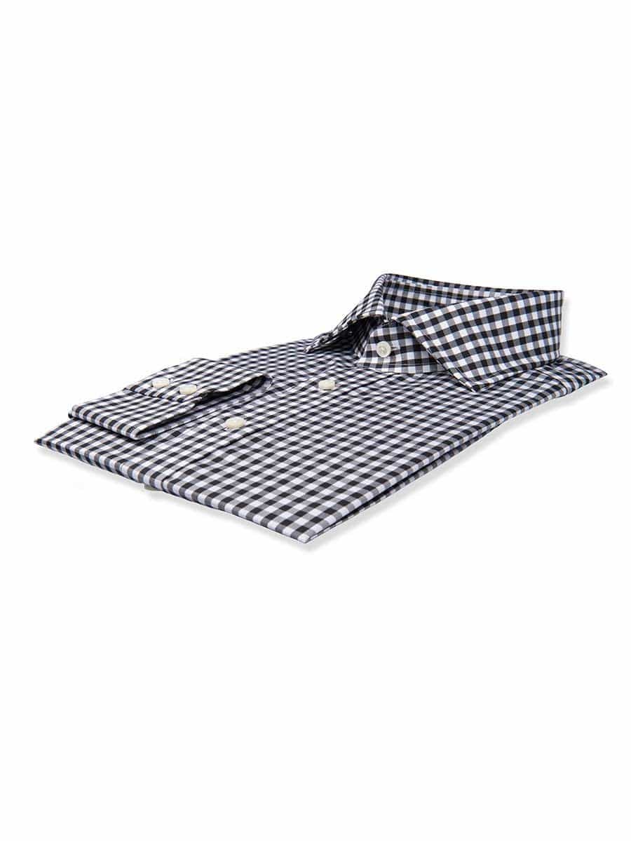 (product) Black Gingham Spread Collar Shirt, folded and displayed flat - custom suits nyc bespoke tailor midtown, noho