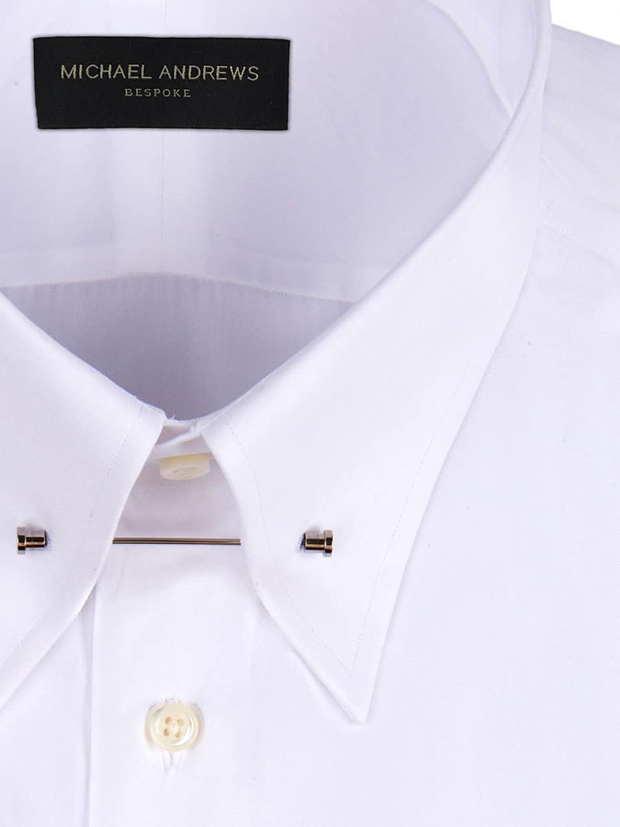 (product) White Poplin Eyelet Collar Shirt, close-up of the collar with detail stitching - custom suits nyc bespoke tailor midtown, noho