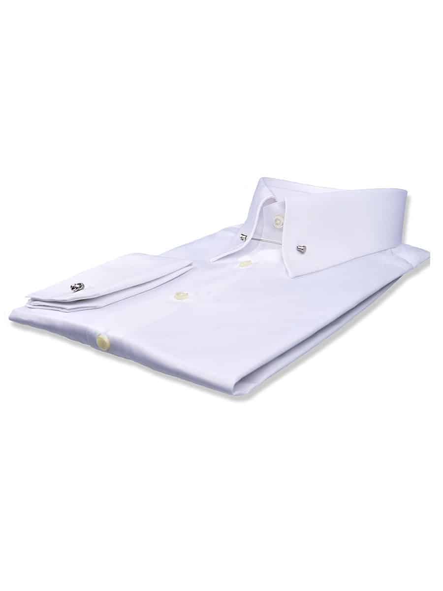 (product) White Poplin Eyelet Collar Shirt, folded and displayed flat - custom suits nyc bespoke tailor midtown, noho