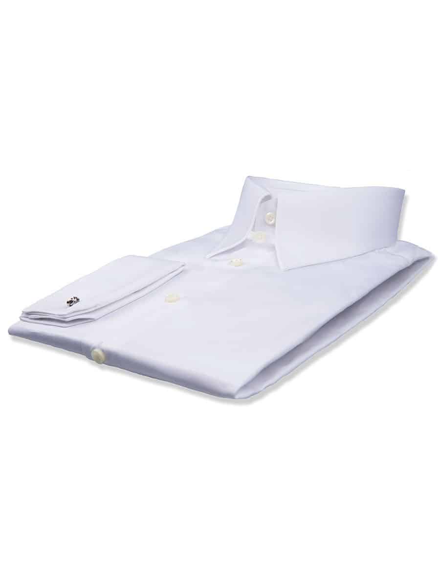 (product) White Poplin Tab Collar Shirt, folded and displayed flat - custom suits nyc bespoke tailor midtown, noho