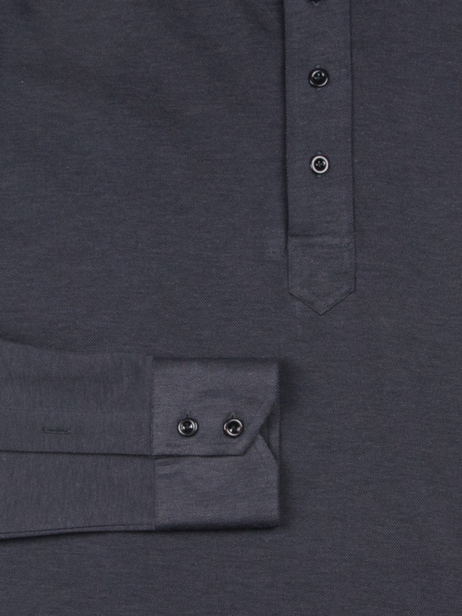 (product) Charcoal Jersey Long Sleeve Polo Shirt, cuff detail - custom suits nyc bespoke tailor midtown, noho