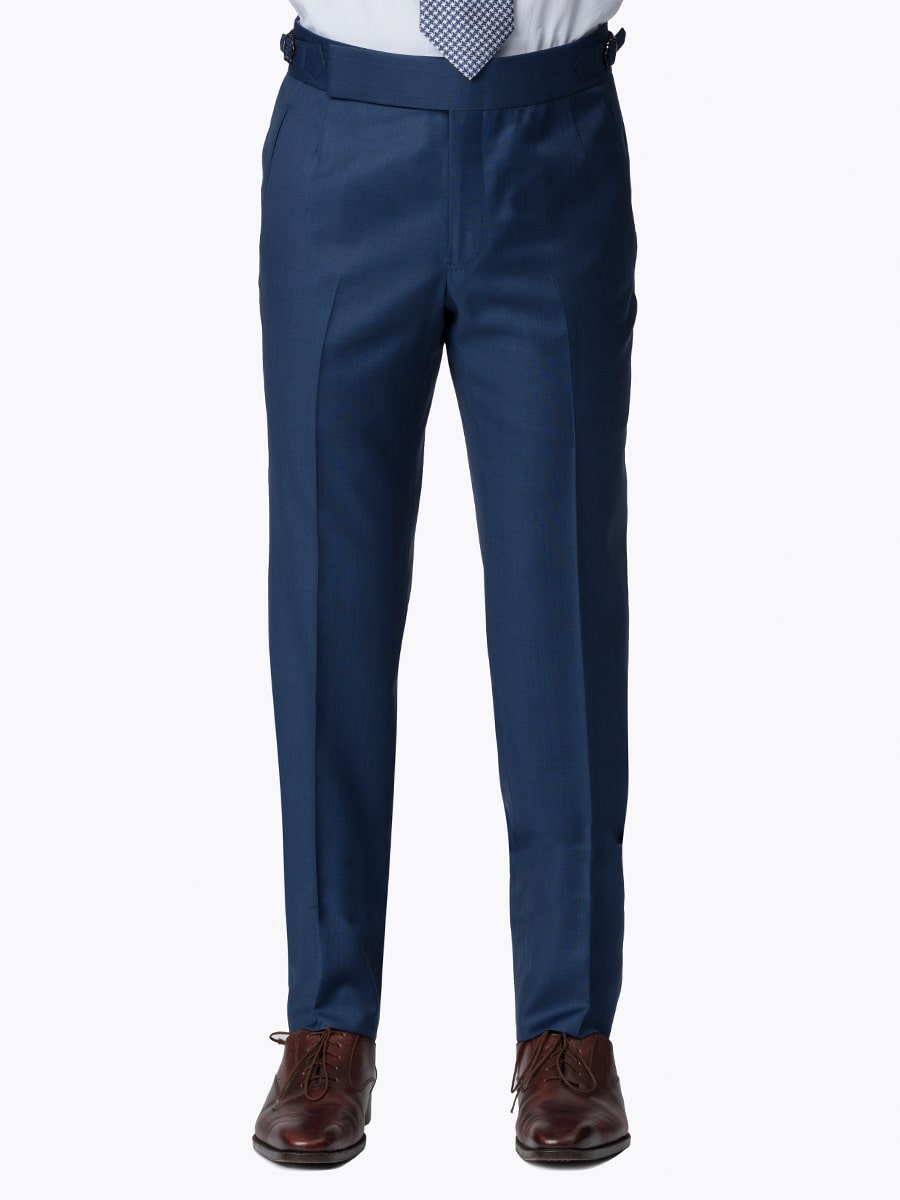 (product) Marine Blue Sharkskin Bespoke Suit, pants detail - custom suits nyc bespoke tailor midtown, noho