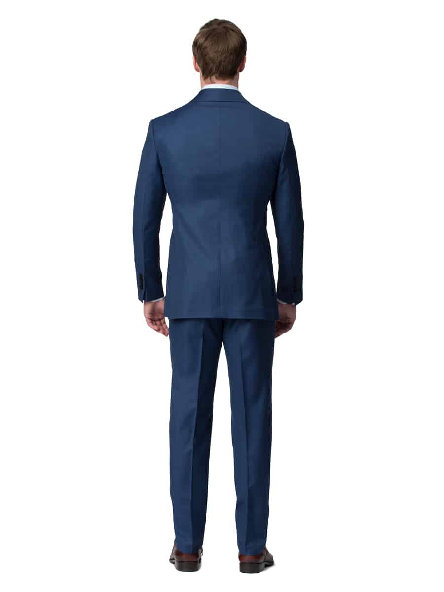 (product) Marine Blue Sharkskin Bespoke Suit, back view - custom suits nyc bespoke tailor midtown, noho