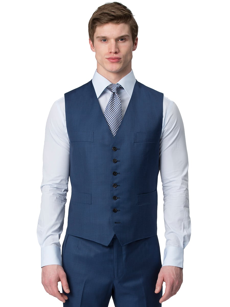 (product) Marine Blue Sharkskin Bespoke Vest - custom suits nyc bespoke tailor midtown, noho