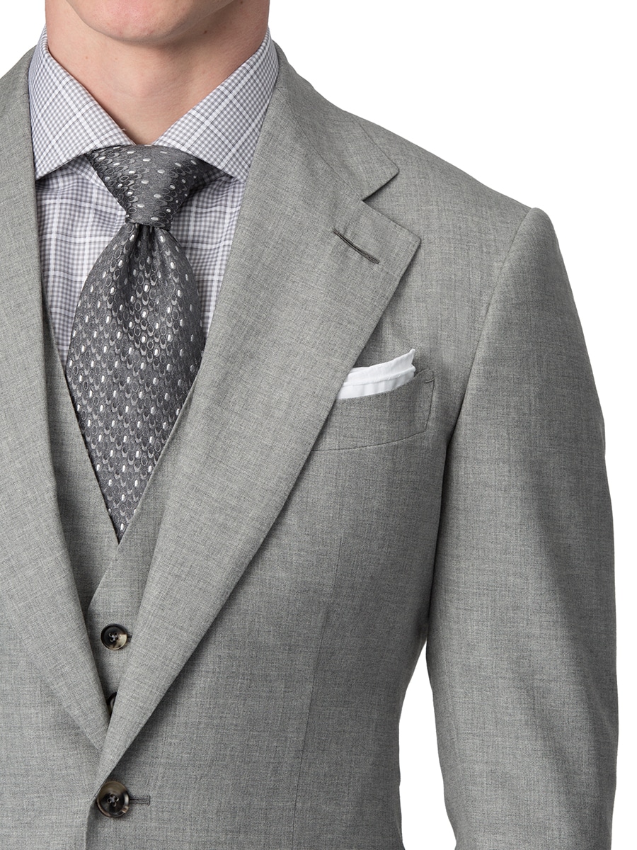 (product) MTM Light Grey Sharkskin Suit, lapel detail - custom suits nyc bespoke tailor midtown, noho