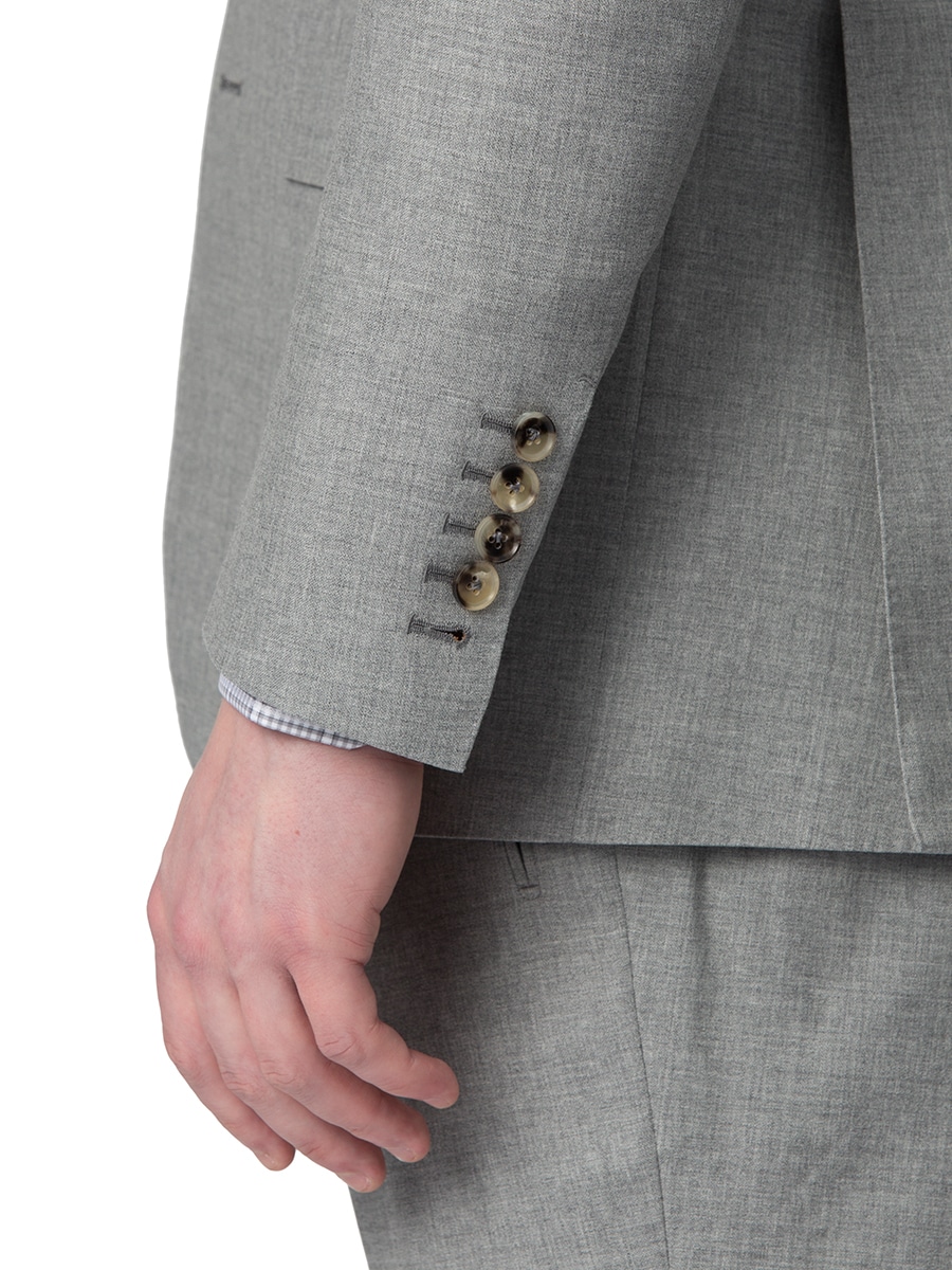 (product) MTM Light Grey Sharkskin Suit, cuff detail - custom suits nyc bespoke tailor midtown, noho