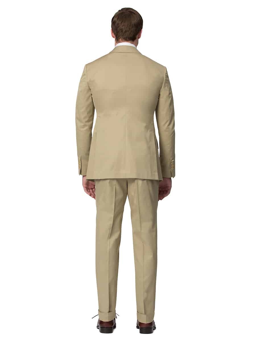 (product) Khaki Cotton Bespoke Suit, back view - custom suits nyc bespoke tailor midtown, noho