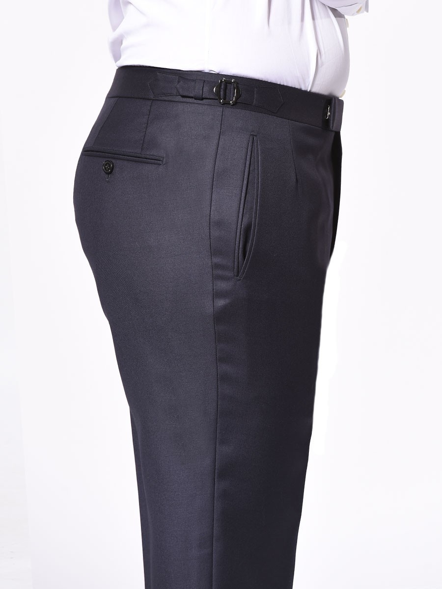 (product) Navy Twill Classic Bespoke Trouser, side view - custom suits nyc bespoke tailor midtown, noho