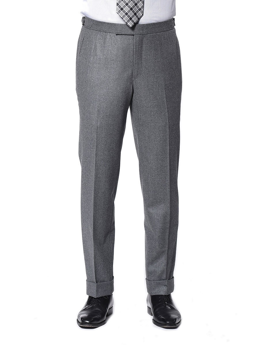 (product) Steel Grey Flannel Classic Bespoke Trouser, front view - custom suits nyc bespoke tailor midtown, noho