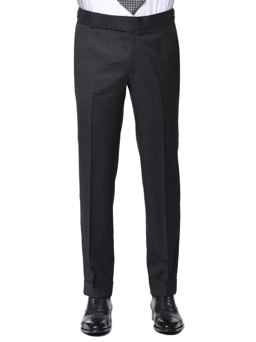 (product) Charcoal Guncheck Signature Bespoke Trouser, front view - custom suits nyc bespoke tailor midtown, noho