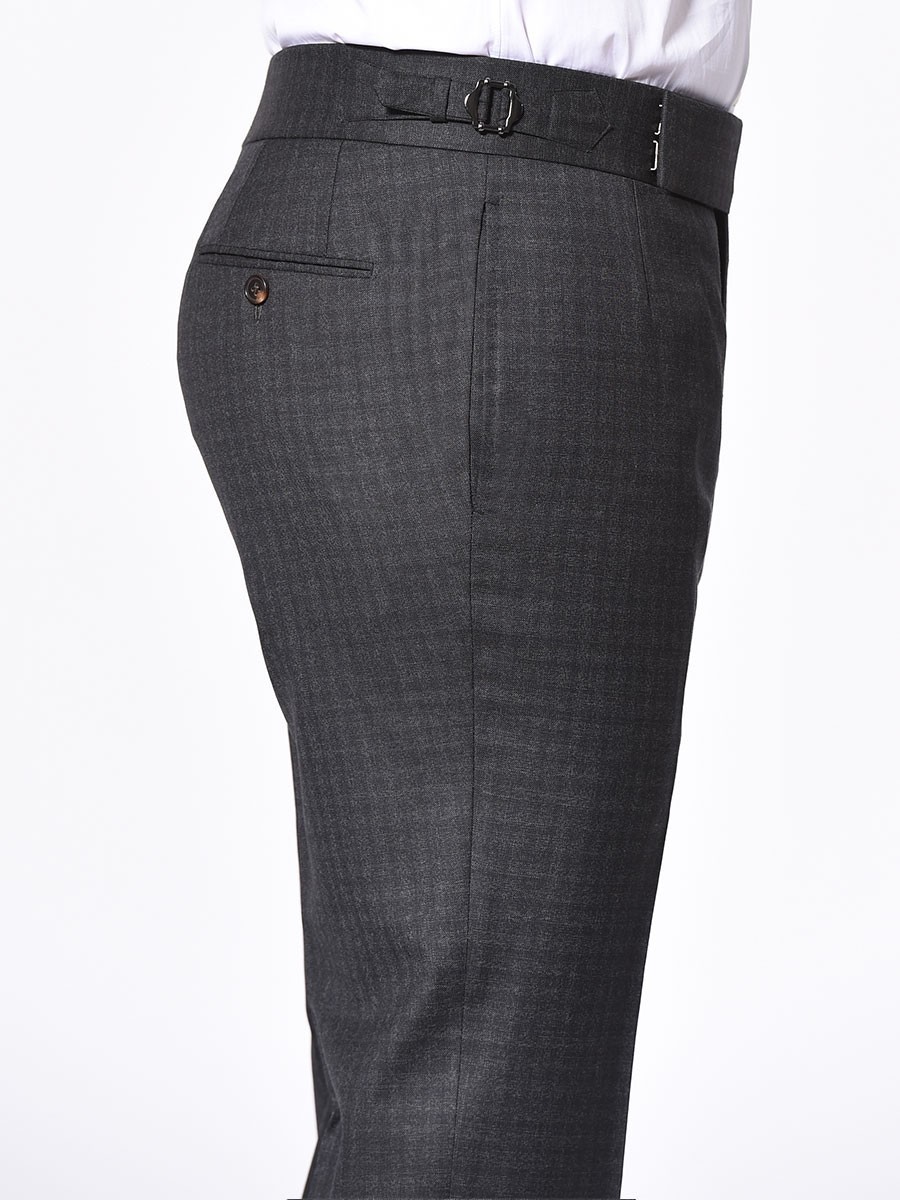 (product) Charcoal Guncheck Signature Bespoke Trouser, side view - custom suits nyc bespoke tailor midtown, noho