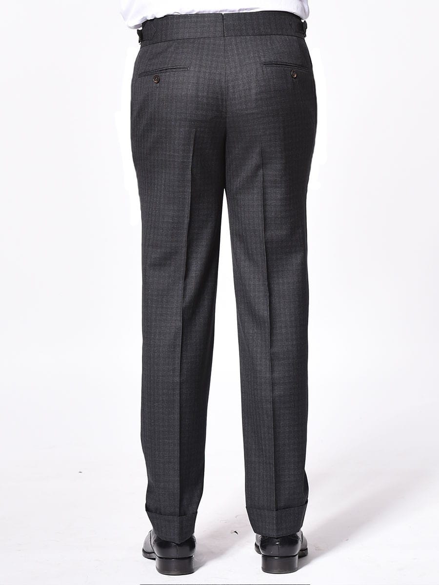 (product) Charcoal Guncheck Signature Bespoke Trouser, back view - custom suits nyc bespoke tailor midtown, noho