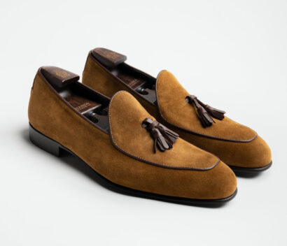 (product) Vomero Land Suede Loafer, Angled pair view - custom suits nyc bespoke tailor midtown, noho