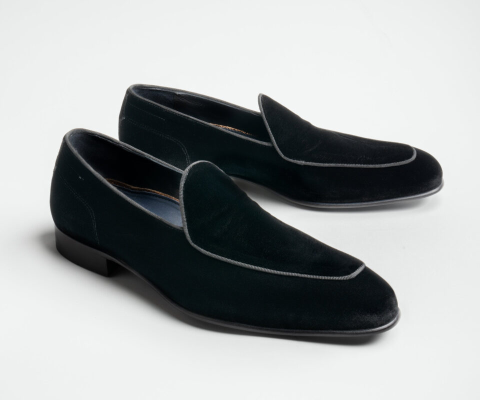 (product) Vomero Velvet Nero Formal Shoe, Angled pair view - custom suits nyc bespoke tailor midtown, noho