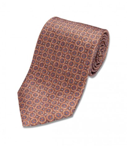Orange, Blue and Ivory Geometric Silk Necktie - custom suits nyc bespoke tailor midtown, noho