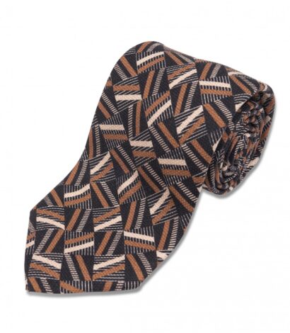 Black, Gold and Ivory Retro Geometric Silk Necktie - custom suits nyc bespoke tailor midtown, noho