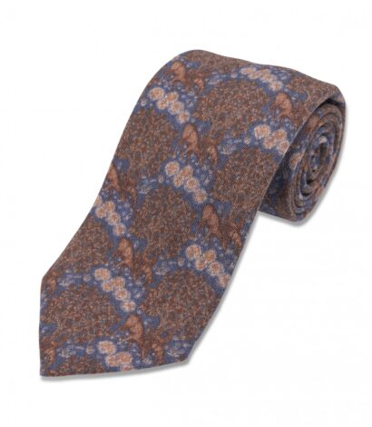Blue with Brown Floral Wool Necktie - custom suits nyc bespoke tailor midtown, noho