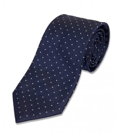 Navy Blue Pin Dot Silk Necktie - custom suits nyc bespoke tailor midtown, noho
